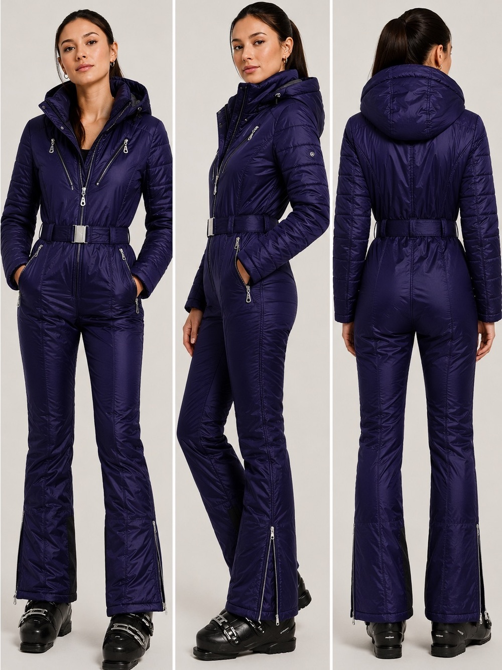 NWT Bogner Vintage 90s Purple Quilted Jumpsuit Snowsuit with Belt